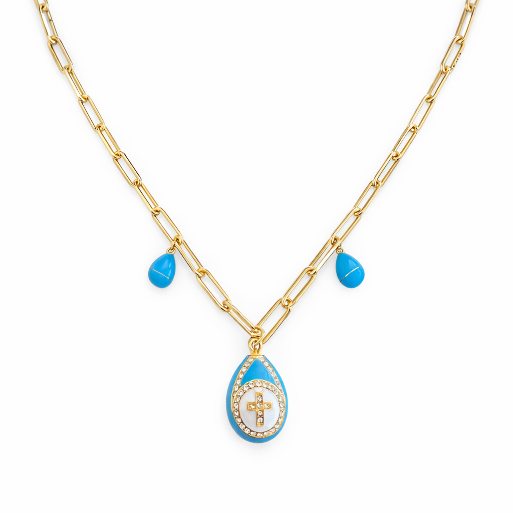 Celestial Turquoise Egg with Cross Necklace