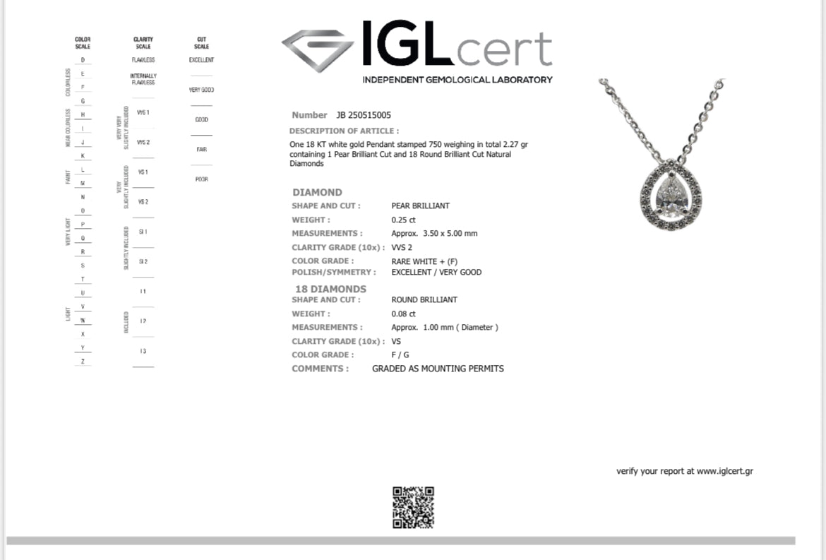 0.25ct, F, VVS2 Pear Shape Diamond Necklace