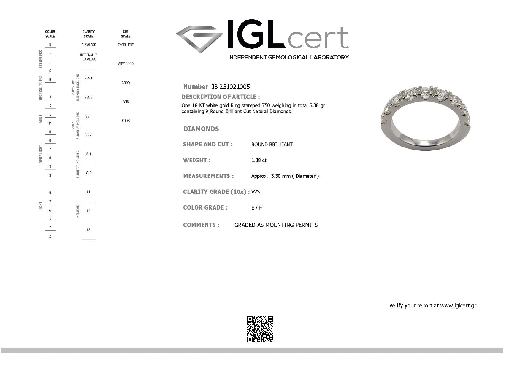 1.38ct, E/F, VVS, Diamond Eternity Ring