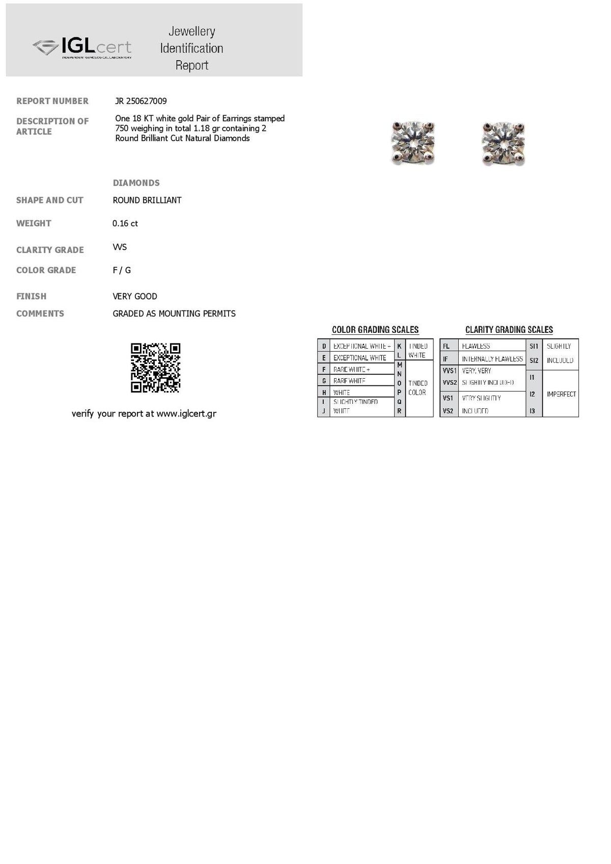 0,16CT, F/G, VVS Diamond Stud Earring