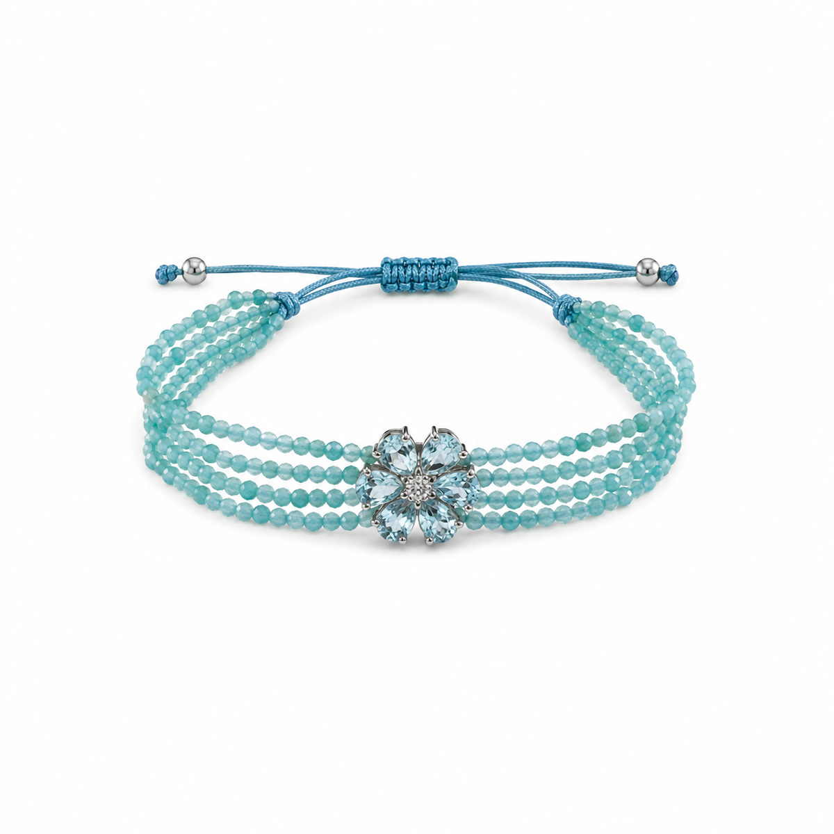 Aquamarine Flower Beaded Bracelet