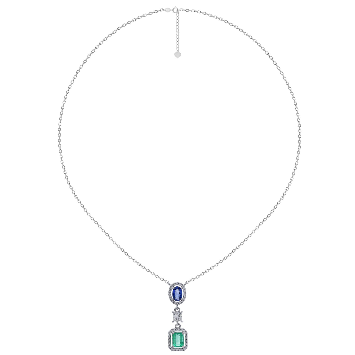 Diamond, sapphire and emerald necklace. Unique sapphire and emerald necklace. High end diamond necklace. Anatol jewellery. Diamond necklace. Κολιέ με μπριγιάν, ζαφείρι και σμαράγδι. Κολιέ με μπλε πέτρα. Κολιέ με πράσινι πέτρα. Ακριβό κολιέ. Ιδιέτερο κολιέ. Κολιέ χρυσό. Χρυσά κοσμήματα. Κολιέ με διαμάντια.