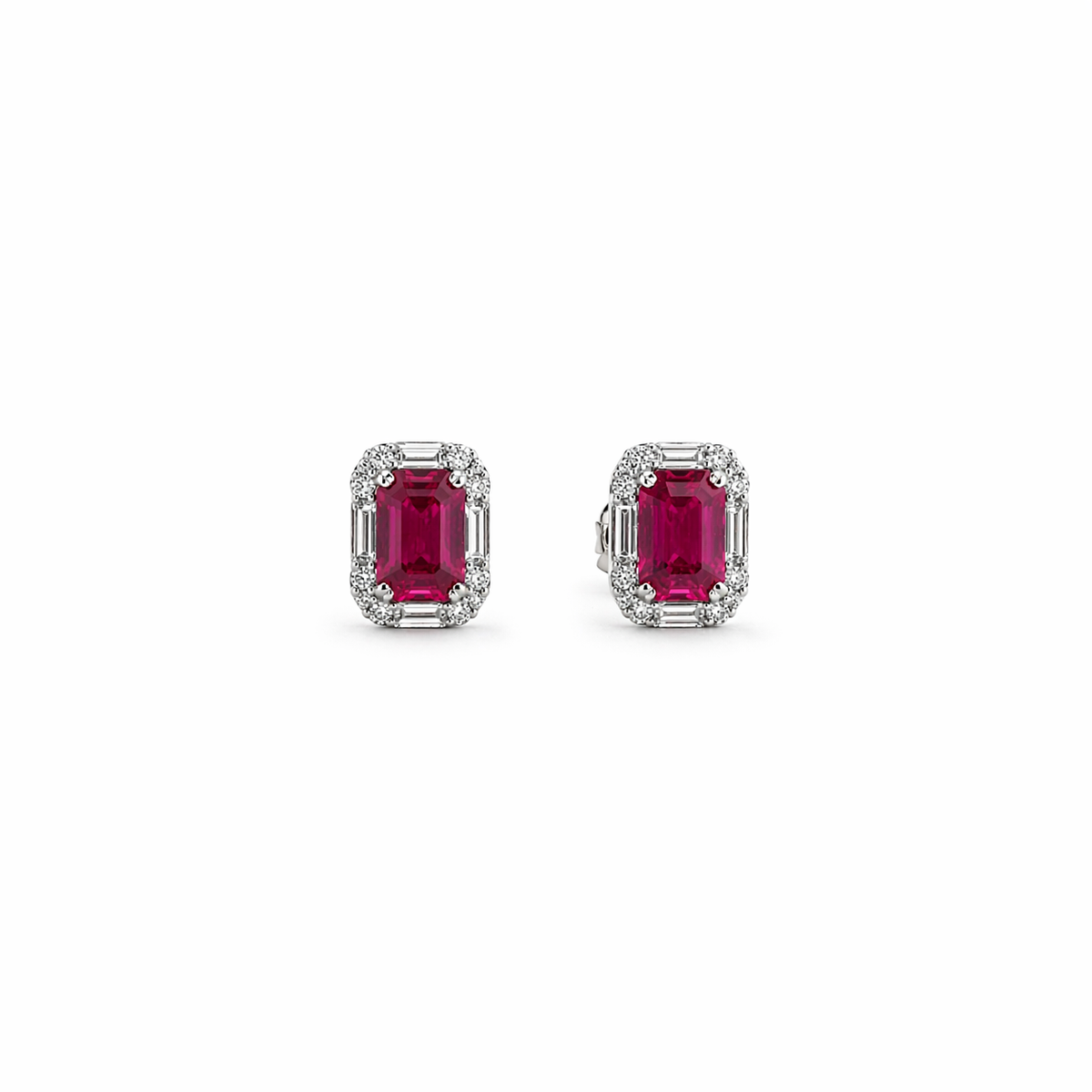 Baguette Hugged Ruby Earrings