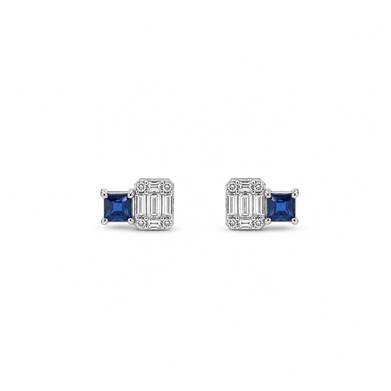 Mirror Diamond and Sapphire Stud Earrings