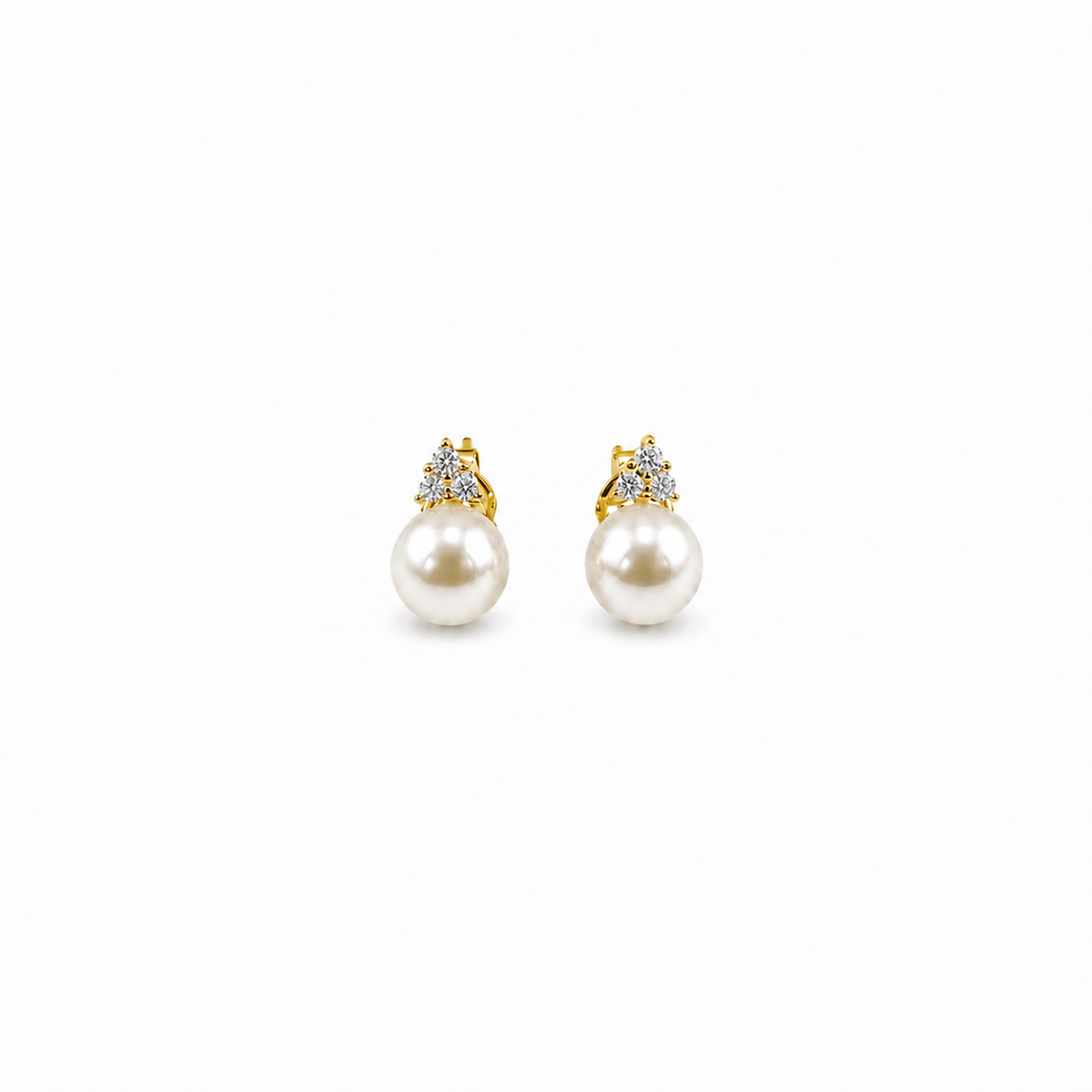 Mini Triangle Diamond Pearl Earrings