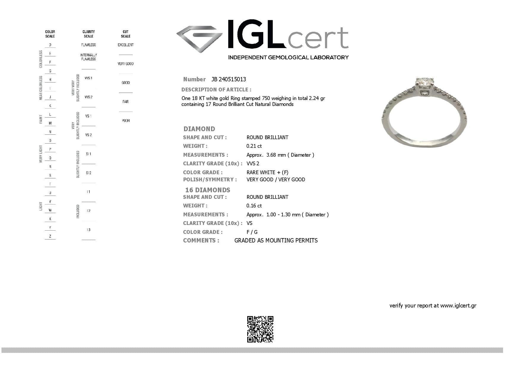 0.21CT, F, VVS2 Diamond Engagement Ring