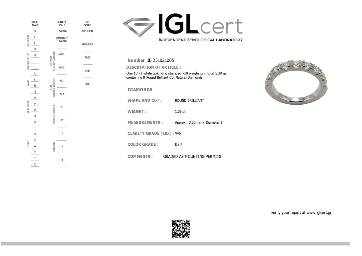 1.38ct, E/F, VVS, Diamond Eternity Ring