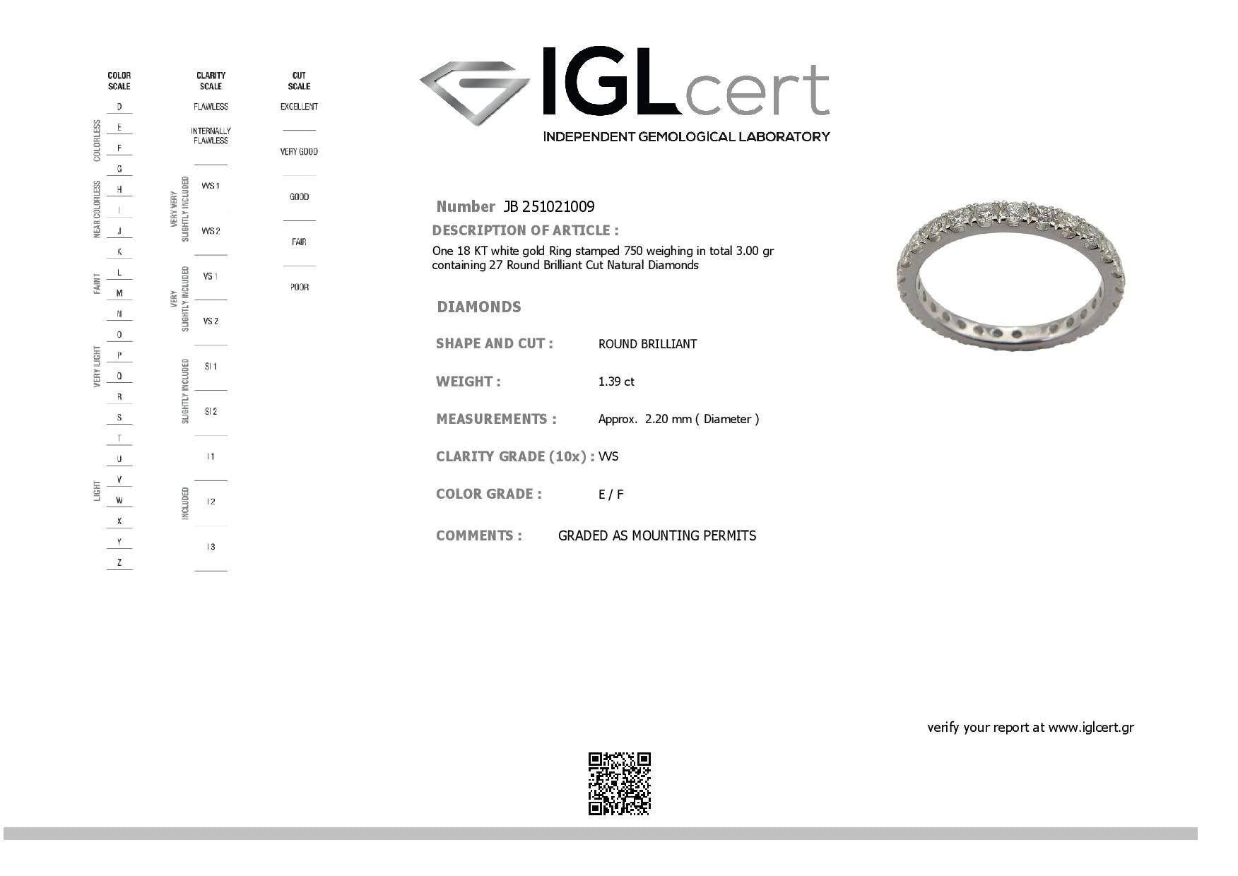 1.39ct, E/F, VVS Diamond Eternity Ring