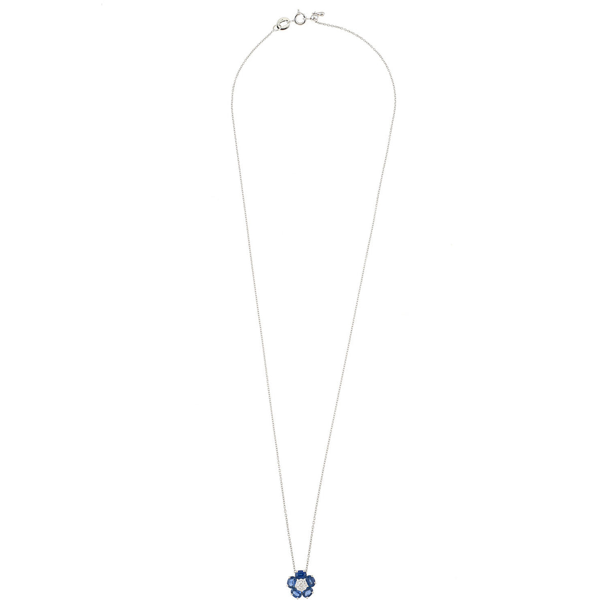 Sapphire Necklace. Sapphire and diamond necklace. Sapphire necklace for gift. Chain necklace. Anatol jewelry. Fine jewelry. Golden Hall. Kifissia. Athens. Χρυσό κολιέ. Κολιέ με διαμάντια. Χρυσά κοσμήματα. Κηφισιά. Κολιέ με μπριγιάν. Κολιέ με ζαφείρια. Κολιέ με μπριγιάν και ζαφείρια. Flower necklace.