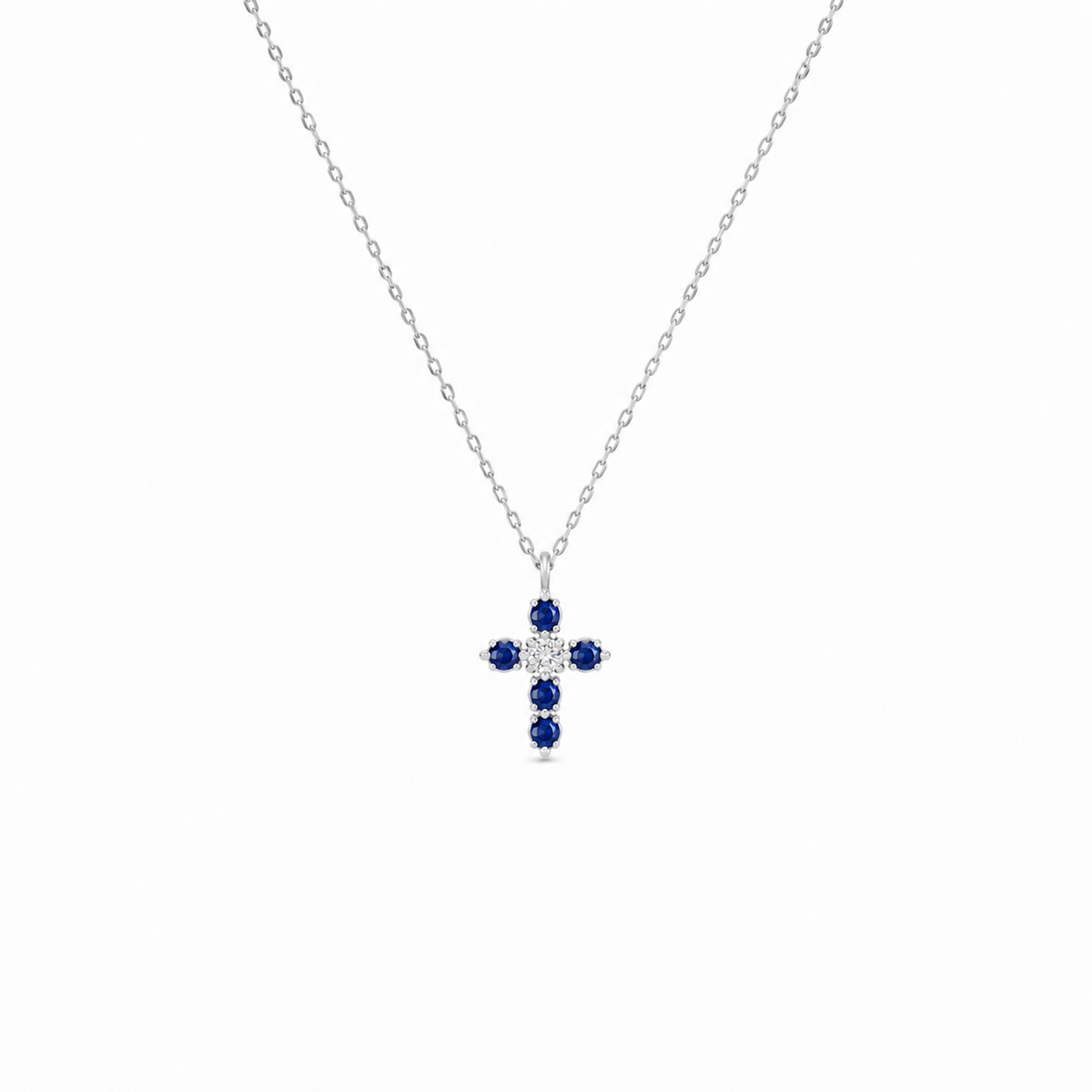 Sapphire and Diamond  Cross Necklace