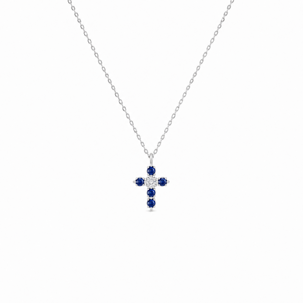Sapphire and Diamond  Cross Necklace