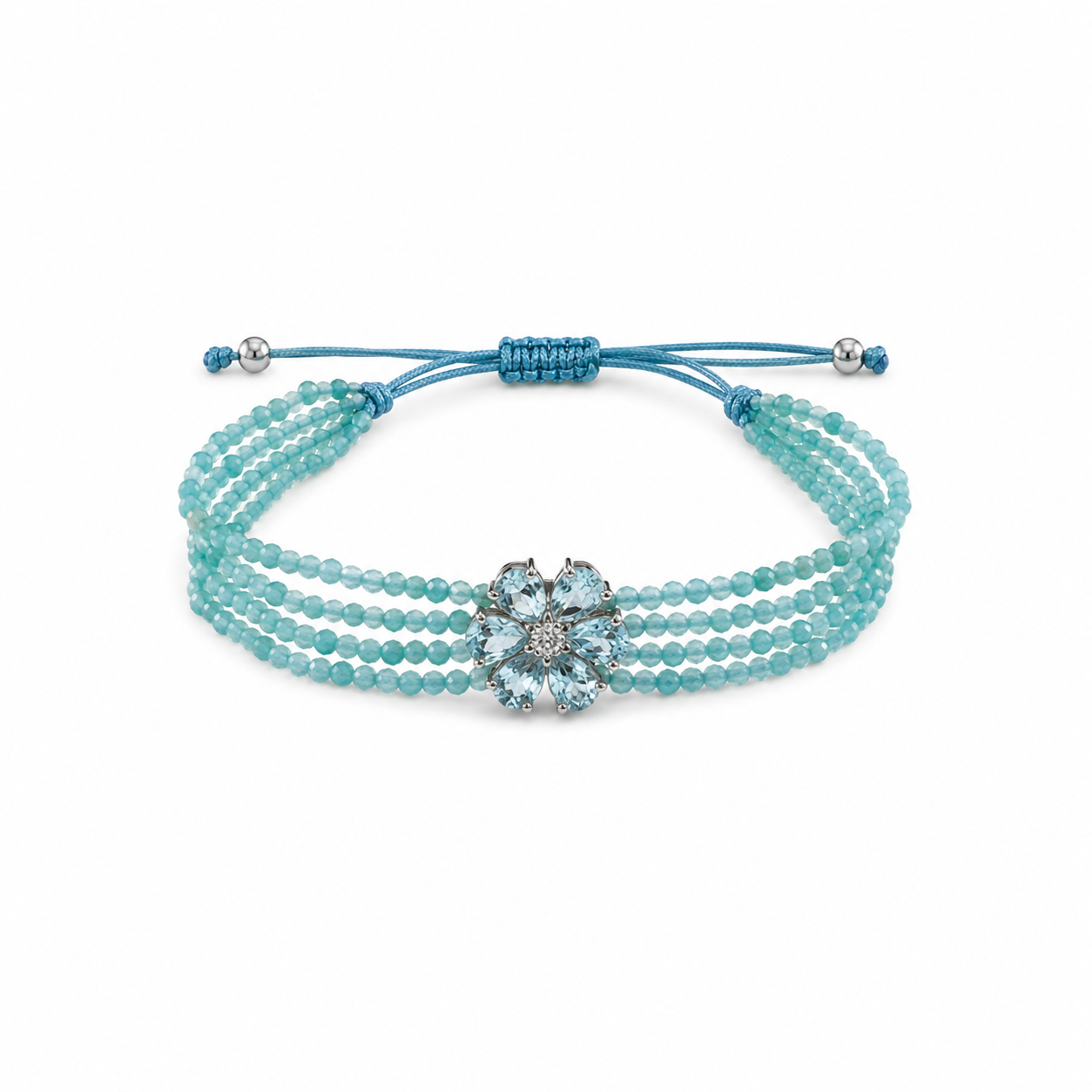 Aquamarine Flower Beaded Bracelet
