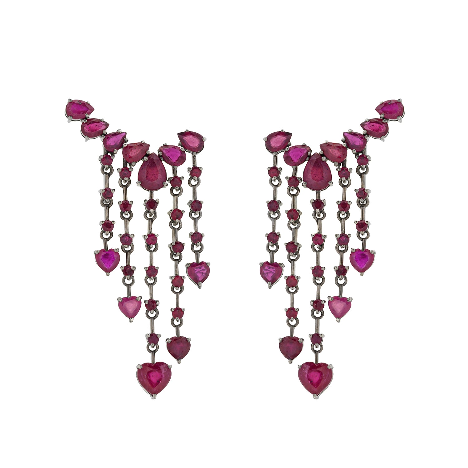 Dangling Ruby Heart Earrings