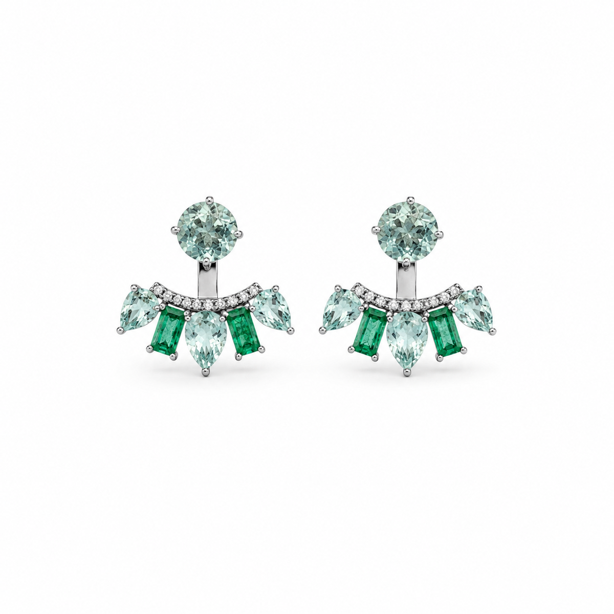 Front and Back Aquamarine and Emerald Earrings