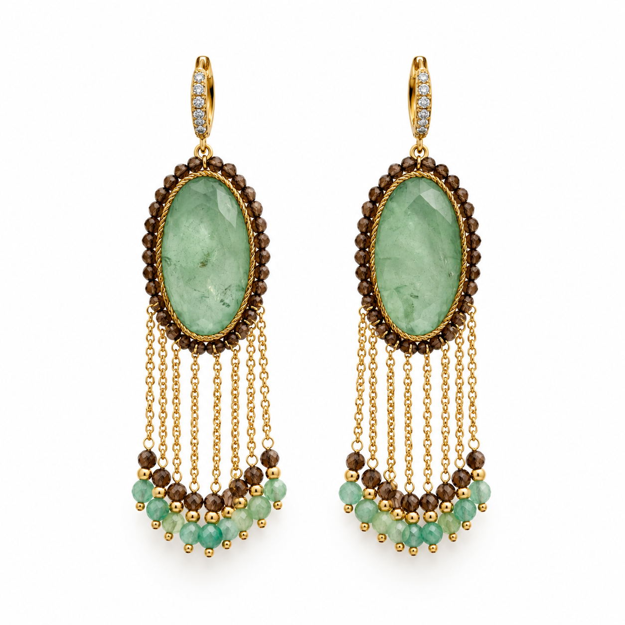 Green and White Gemstone  Drop Earrings