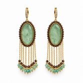 Green and White Gemstone  Drop Earrings