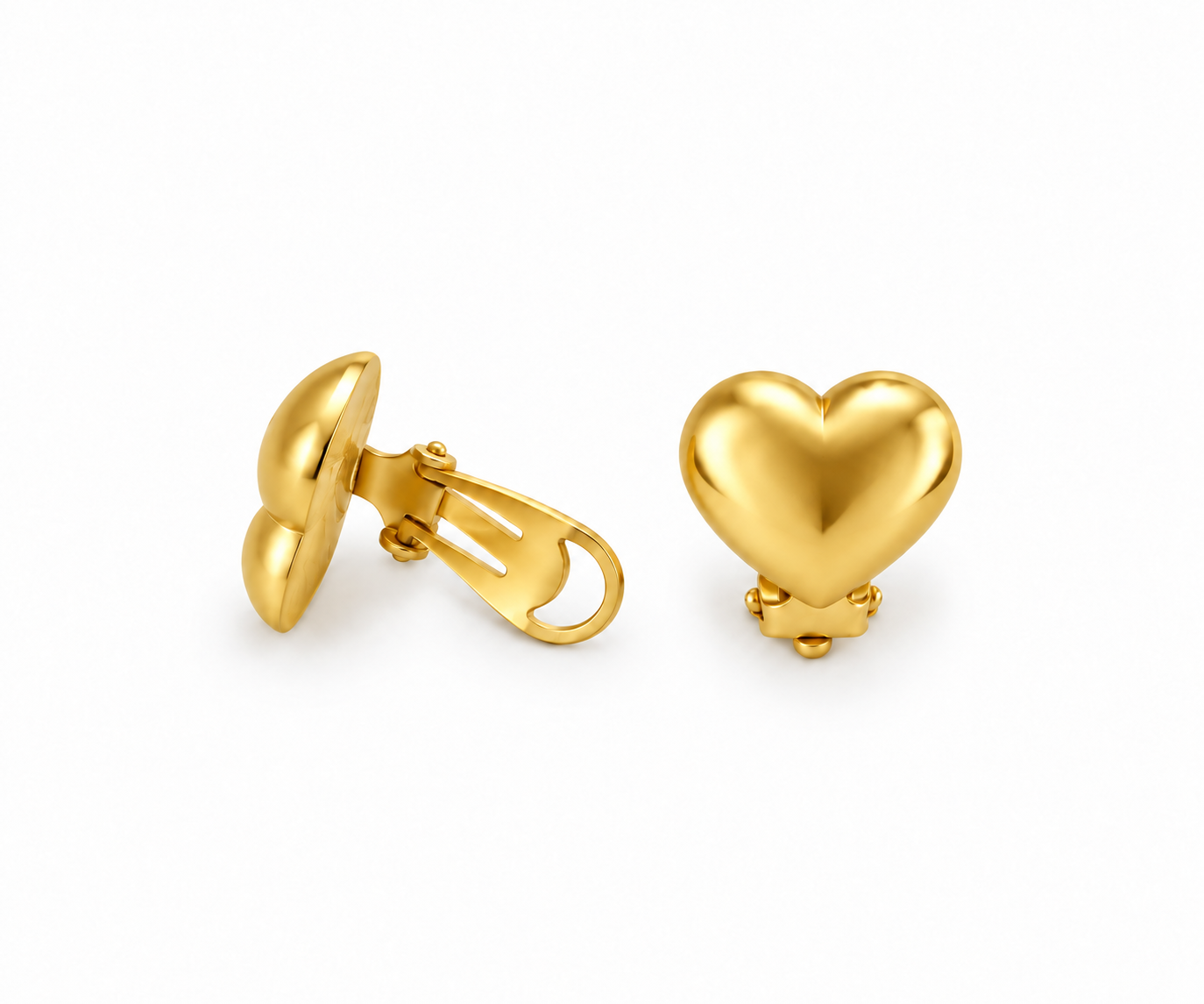 Shiny Heart Clip Earrings