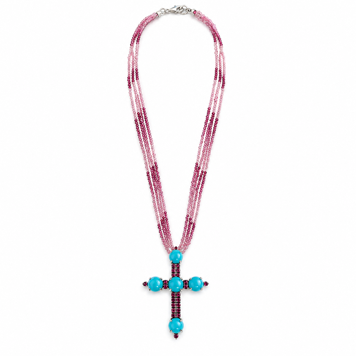 Turquoise and Tourmaline Cross Necklace