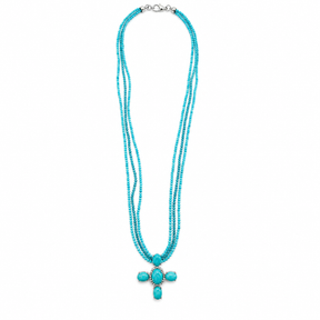 Turquoise and Diamond Cross on a Triple-Beaded Chain
