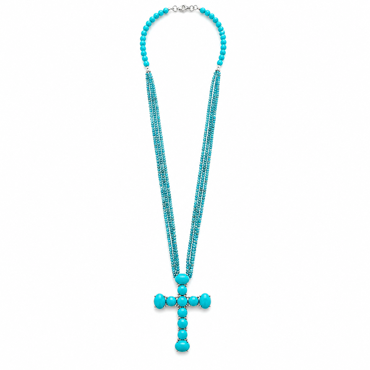 Statement Turquoise and diamond Cross on a Triple-Beaded Chain