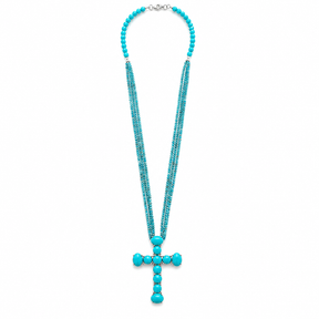 Statement Turquoise and diamond Cross on a Triple-Beaded Chain