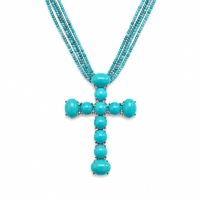 Statement Turquoise and diamond Cross on a Triple-Beaded Chain