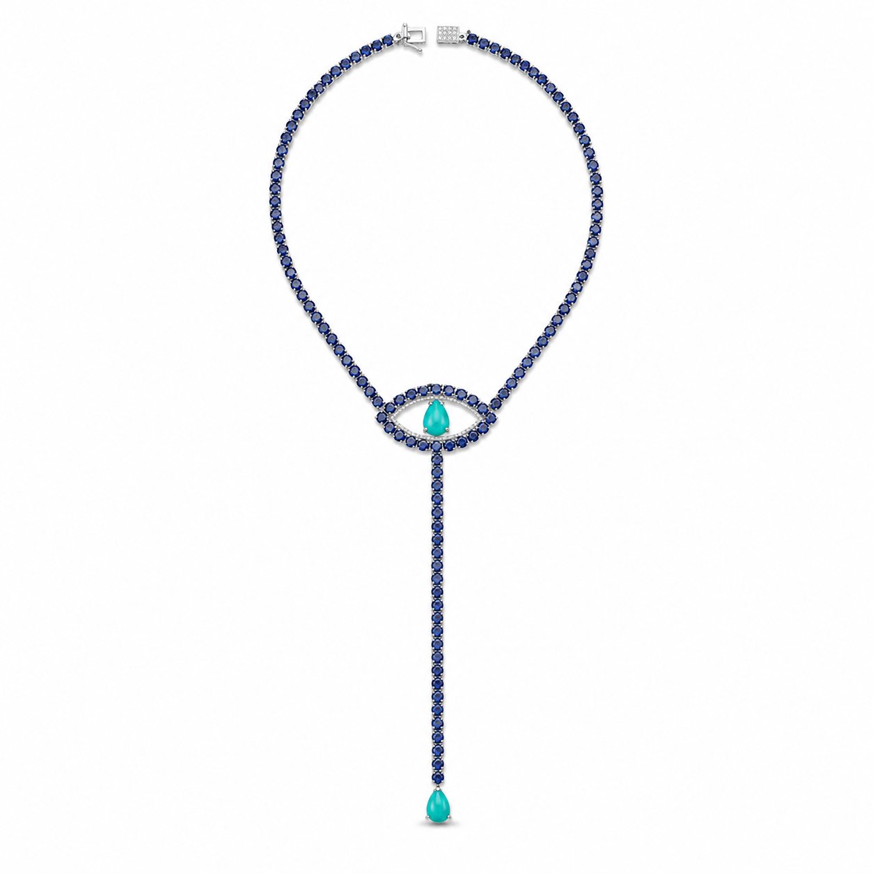 Turquoise, Diamond and Kyanite Evil Eye Necklace