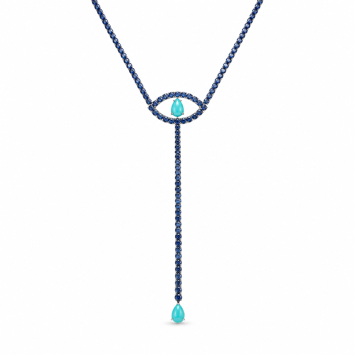 Turquoise, Diamond and Kyanite Evil Eye Necklace