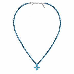 Turquoise and Diamond Floral Cross Apatite Beaded Necklace