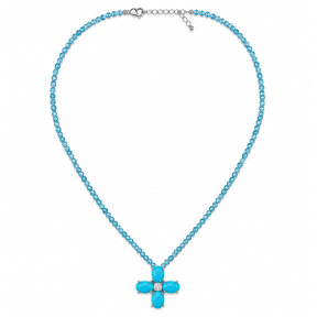 Turquoise and Diamond Floral Cross Apatite Beaded Necklace