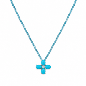 Turquoise and Diamond Floral Cross Apatite Beaded Necklace