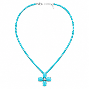 Turquoise and Diamond Floral Cross Beaded Necklace