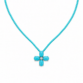 Turquoise and Diamond Floral Cross Beaded Necklace