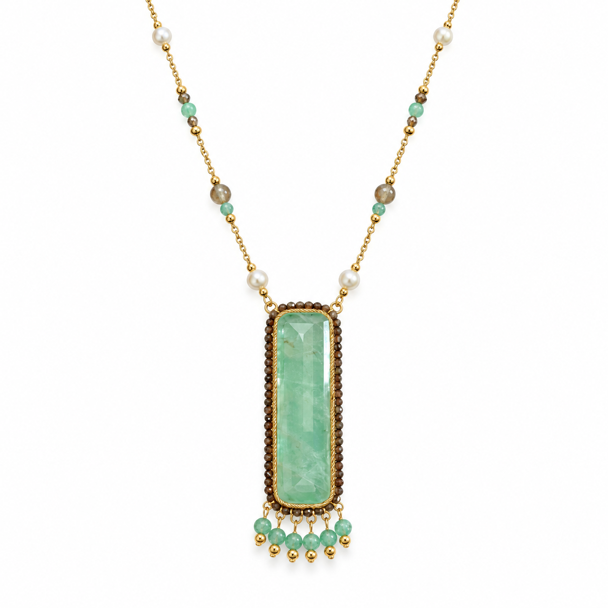 Green Rectangular Gemstone Necklace
