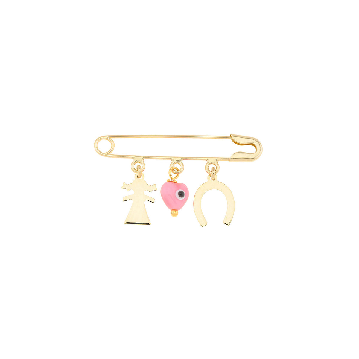 Horse Shoe, girl and evil eye pin