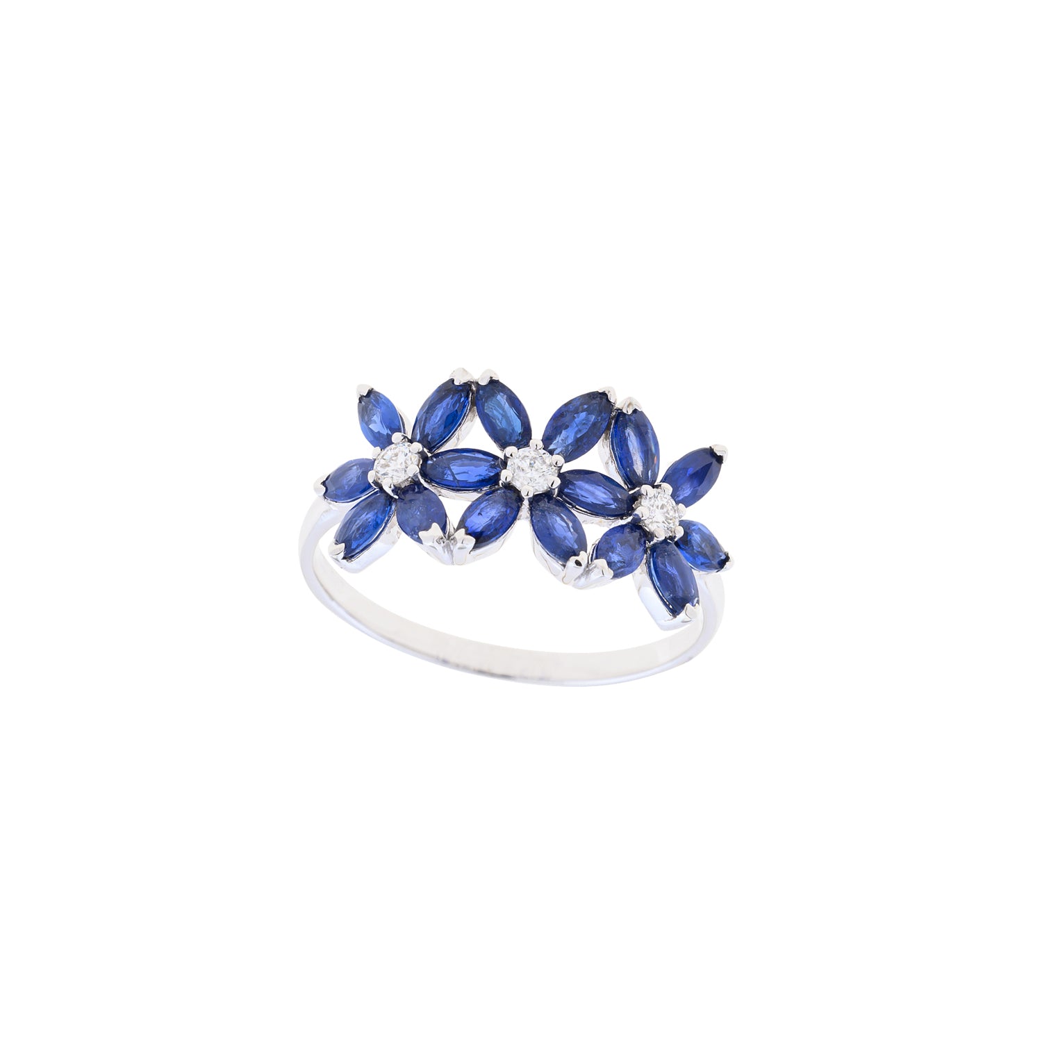 Triple Sapphire Flower Diamond Ring