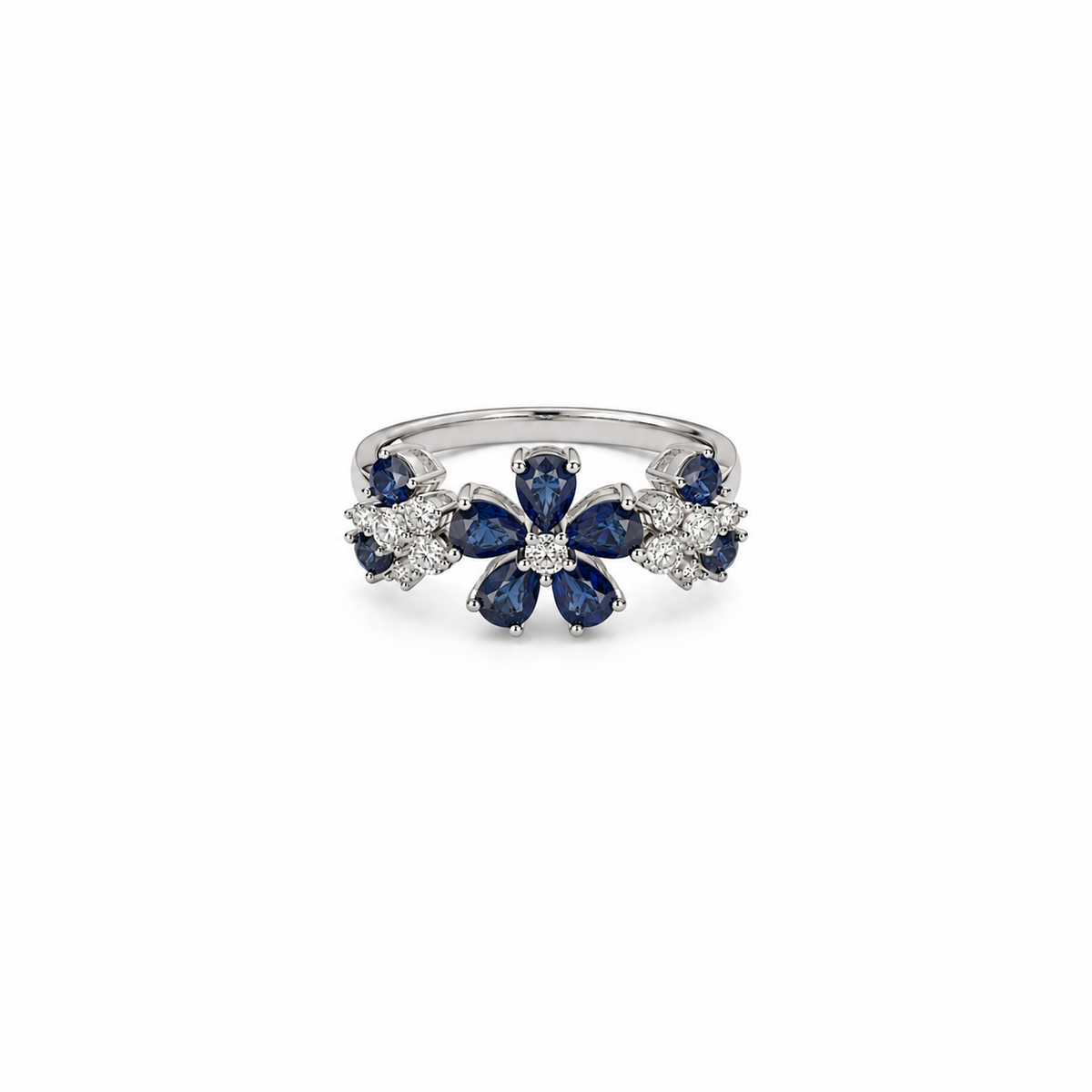 Floral Cluster Design Diamond and Sapphire Ring