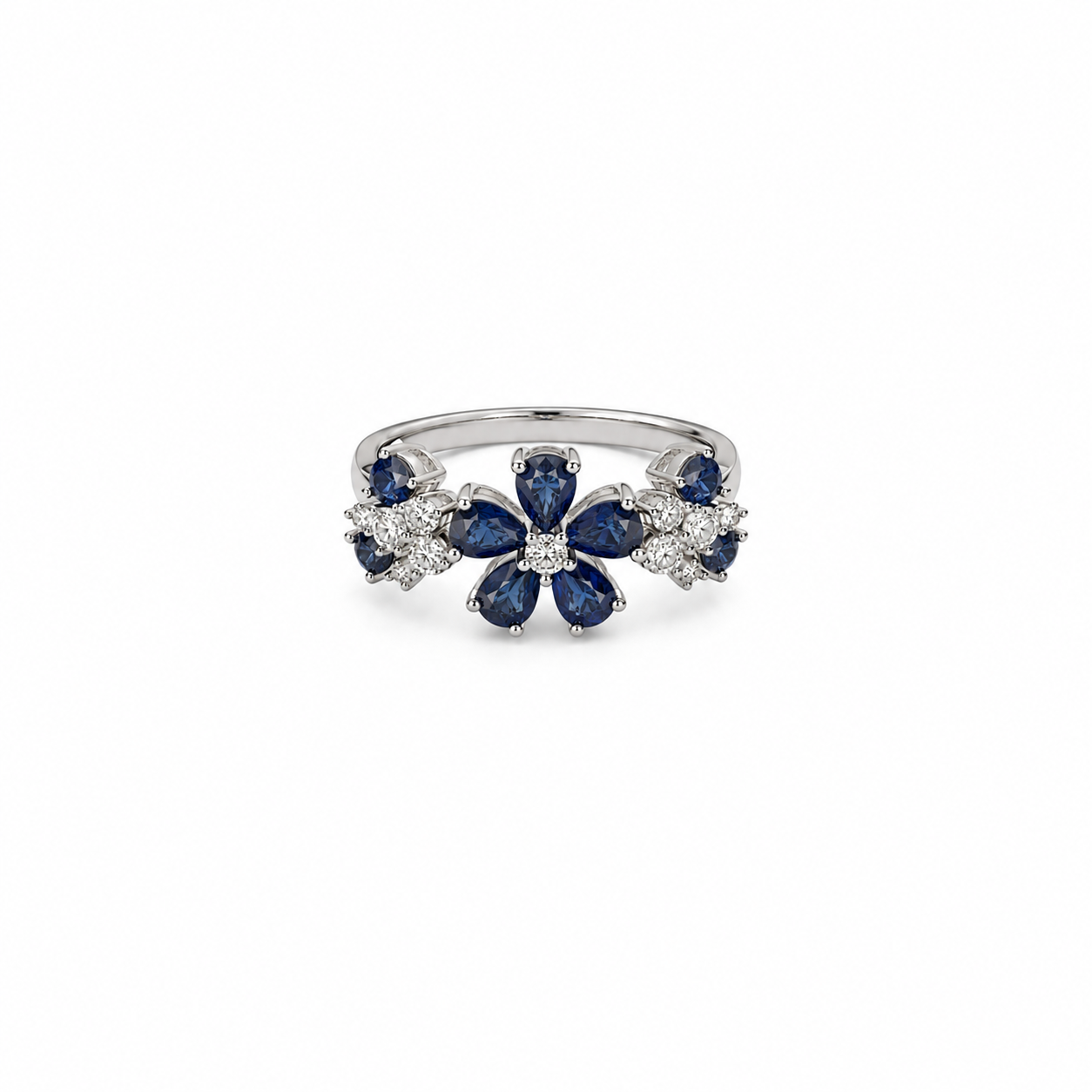 Floral Cluster Design Diamond and Sapphire Ring