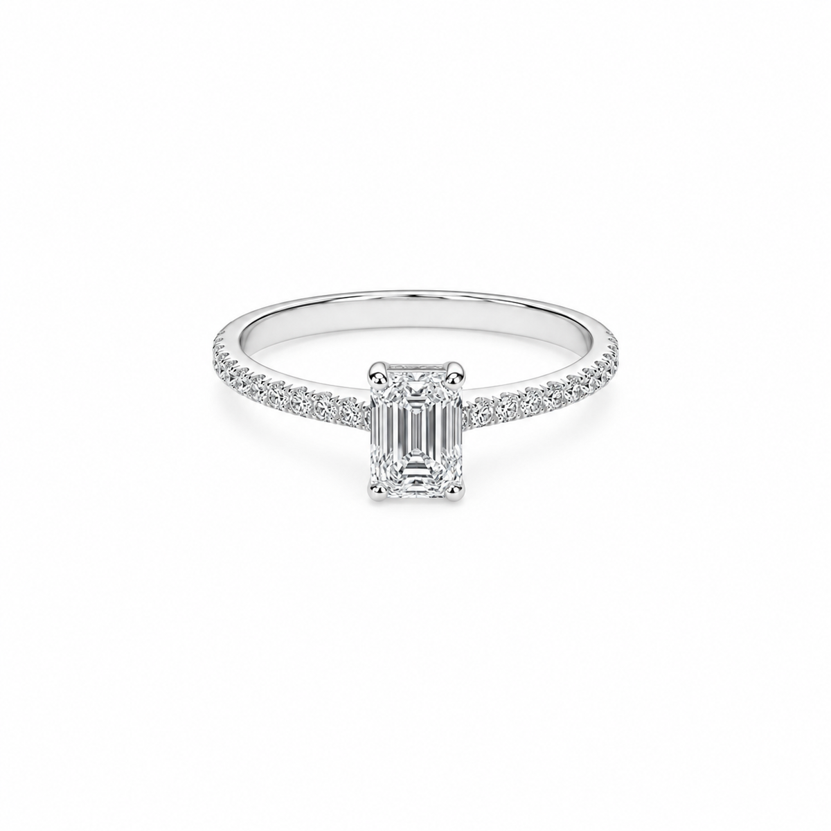 0.52ct, F, VVS1 Emerald Cut  Aria Engagement Ring
