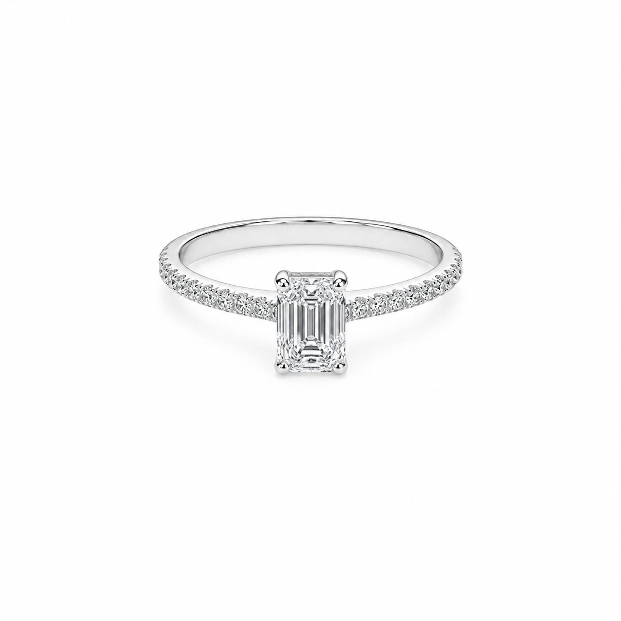 0.52ct, F, VVS1 Emerald Cut  Aria Engagement Ring