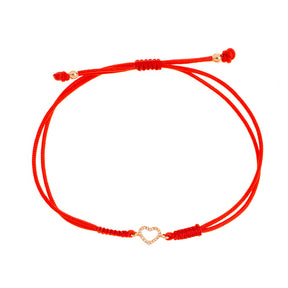 Diamond heart bracelet. Cord bracelet.