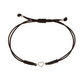 Diamond heart bracelet. Cord bracelet.