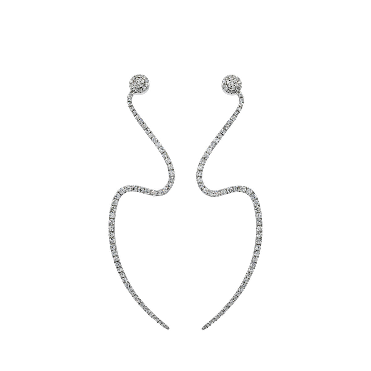 Curved diamond earring. White Gold earring