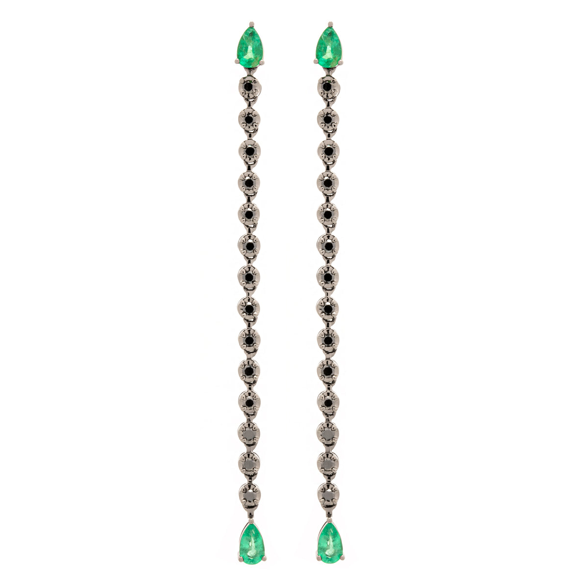 Diamond drop earring. Black diamond drop earring. Black diamond earring. Emerald earring. 