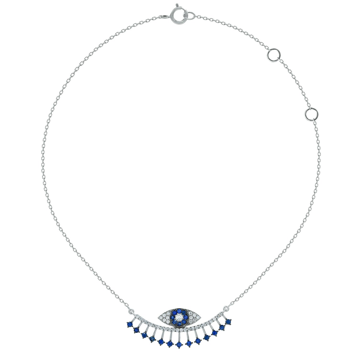 Evil eye necklace. Sapphire evil eye. White gold necklace. Μάτι κολιέ. Λευκόχρυσο μάτι.