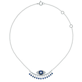 Evil eye necklace. Sapphire evil eye. White gold necklace. Μάτι κολιέ. Λευκόχρυσο μάτι.