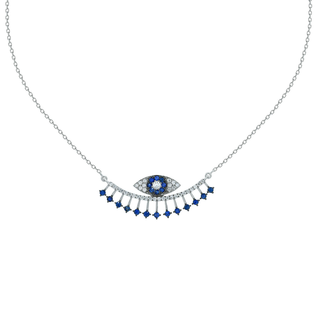 Evil eye necklace. Sapphire evil eye. White gold necklace. Μάτι κολιέ. Λευκόχρυσο μάτι.