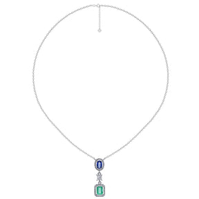Diamond, sapphire and emerald necklace. Unique sapphire and emerald necklace. High end diamond necklace. Anatol jewellery. Diamond necklace. Κολιέ με μπριγιάν, ζαφείρι και σμαράγδι. Κολιέ με μπλε πέτρα. Κολιέ με πράσινι πέτρα. Ακριβό κολιέ. Ιδιέτερο κολιέ. Κολιέ χρυσό. Χρυσά κοσμήματα. Κολιέ με διαμάντια.